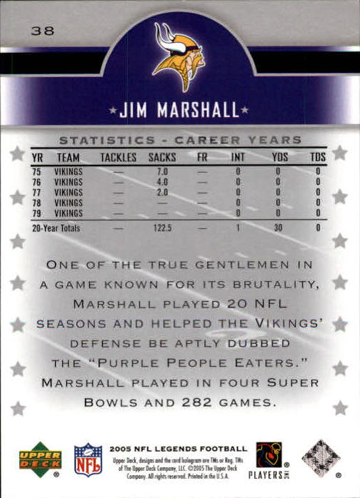 2005 Upper Deck Legends #38 Jim Marshall back image