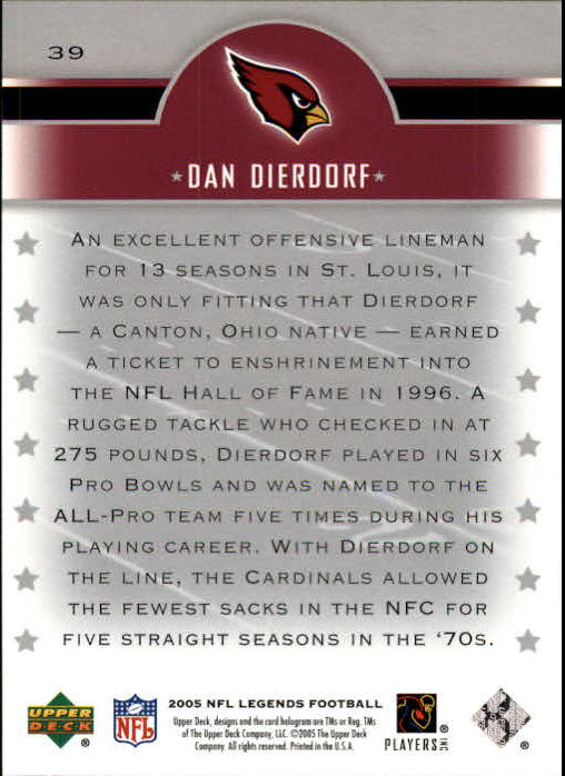 2005 Upper Deck Legends #39 Dan Dierdorf back image