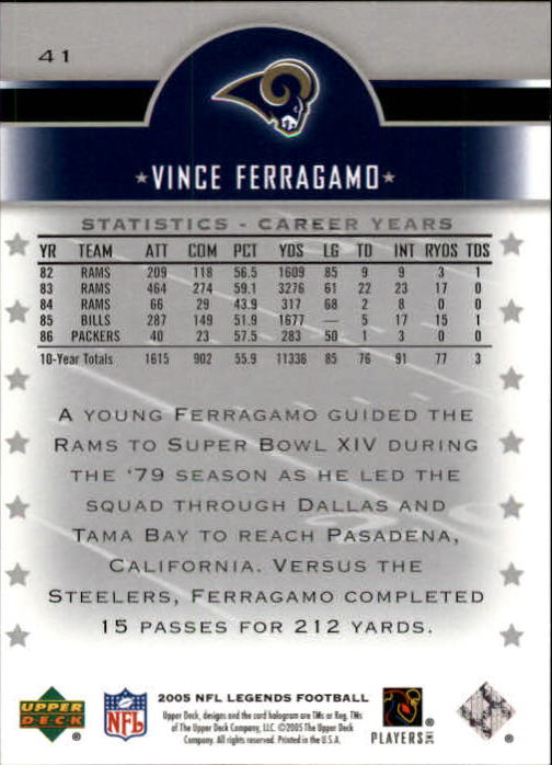 2005 Upper Deck Legends Football "Main Set" Cards #1 to #190 - Picture 81 of 211