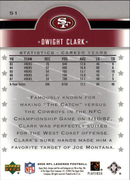 2005 Upper Deck Legends #51 Dwight Clark back image