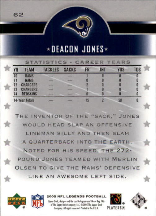 2005 Upper Deck Legends Football "Main Set" Cards #1 to #190 - Picture 123 of 211