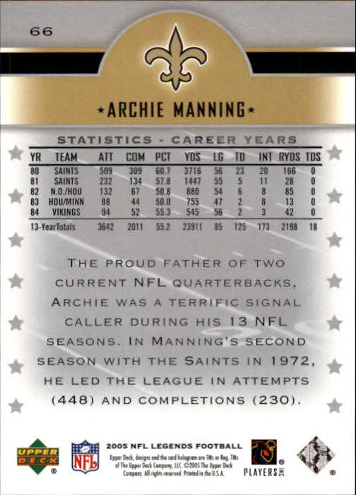 2005 Upper Deck Legends Football "Main Set" Cards #1 to #190 - Picture 131 of 211