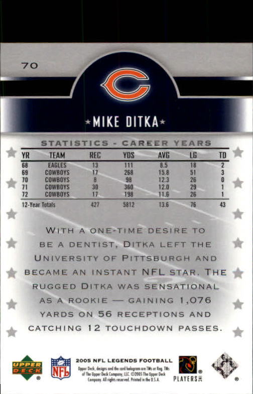 2005 Upper Deck Legends Football "Main Set" Cards #1 to #190 - Picture 137 of 211