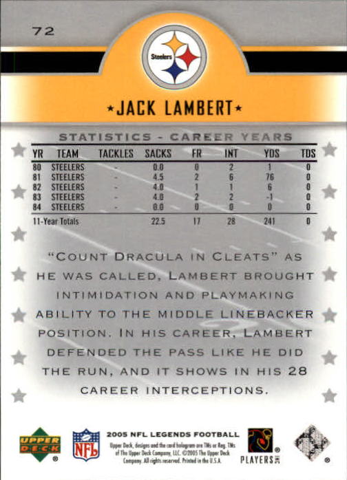 2005 Upper Deck Legends Football "Main Set" Cards #1 to #190 - Picture 141 of 211