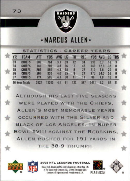 2005 Upper Deck Legends Football "Main Set" Cards #1 to #190 - Picture 143 of 211