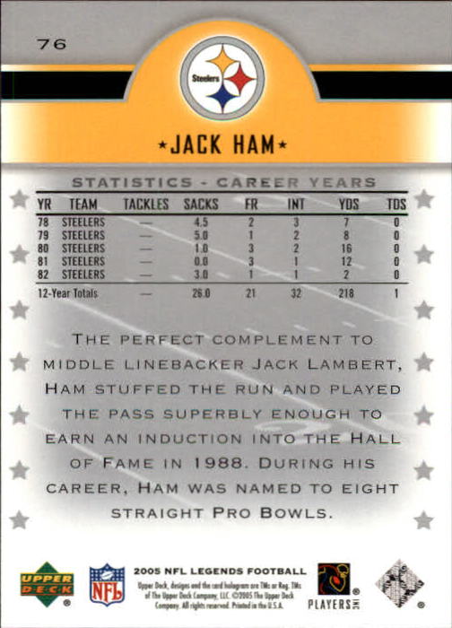 2005 Upper Deck Legends #76 Jack Ham back image