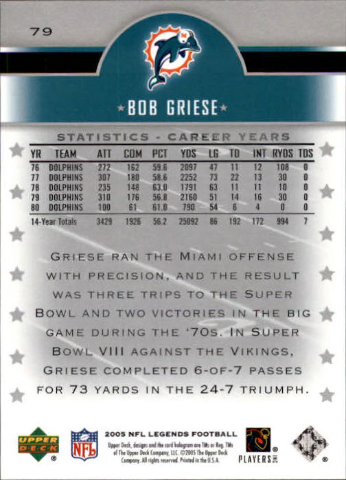 2005 Upper Deck Legends Football "Main Set" Cards #1 to #190 - Picture 153 of 211