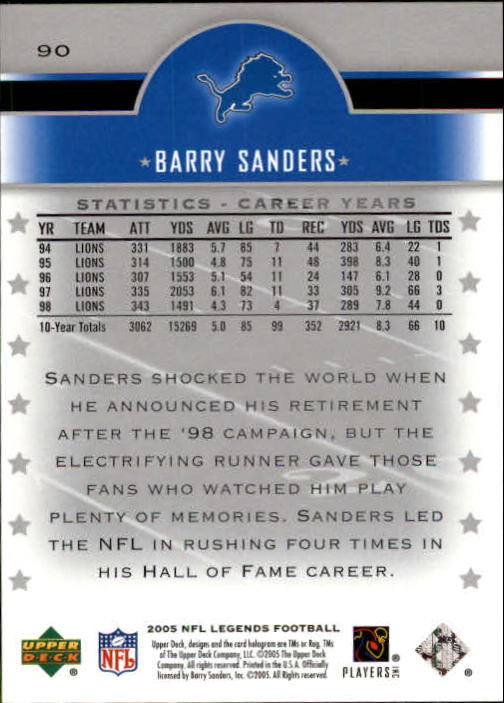 2005 Upper Deck Legends Football "Main Set" Cards #1 to #190 - Picture 169 of 211