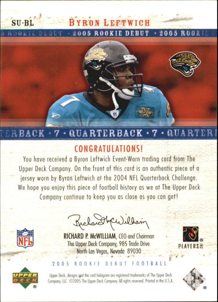 2005 Upper Deck Rookie Debut Sunday Swatches #SUBL Byron Leftwich back image