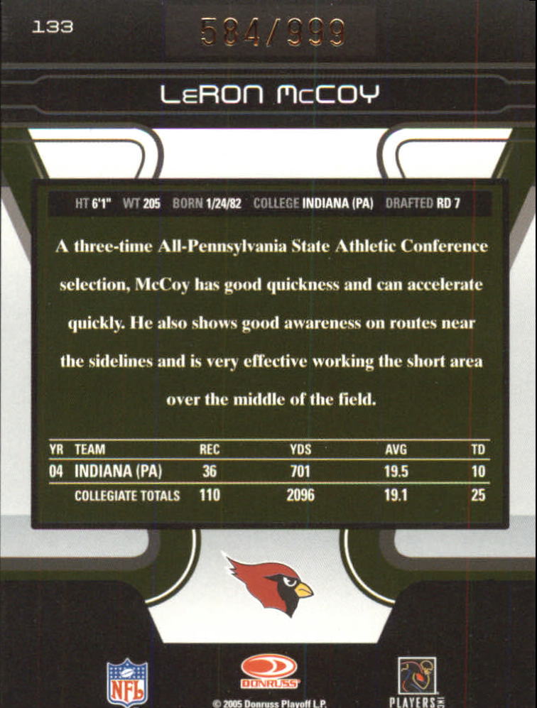 2005 Zenith #133 LeRon McCoy RC back image