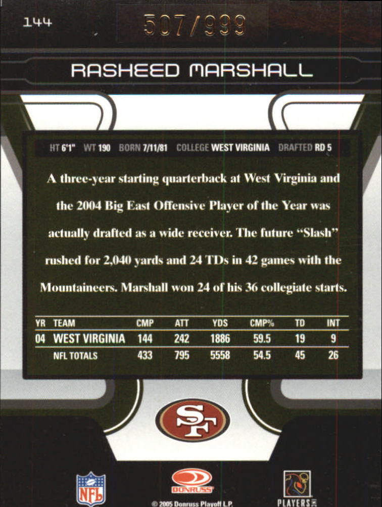 2005 Zenith #144 Rasheed Marshall RC back image