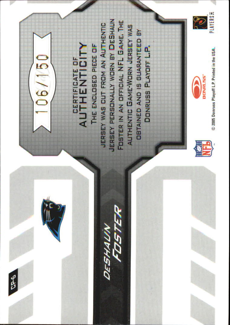 2005 Leaf Certified Materials Certified Potential Jersey #6 DeShaun Foster back image