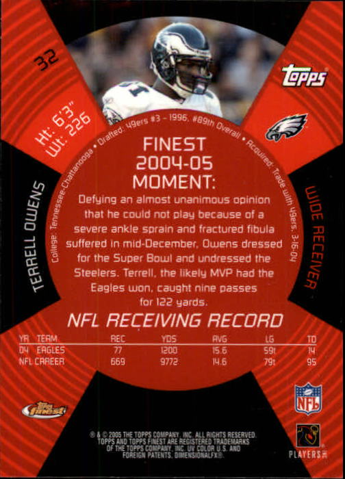 2005 Finest #32 Terrell Owens back image