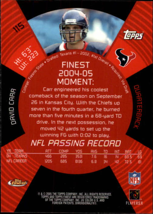 B3606- 2005 Finest Football Card #s 1-183 +Inserts -You Pick- 15+ FREE US SHIP - Picture 191 of 234