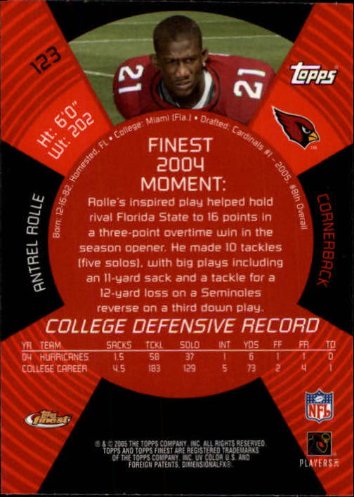 B3606- 2005 Finest Football Card #s 1-183 +Inserts -You Pick- 15+ FREE US SHIP - Picture 203 of 234