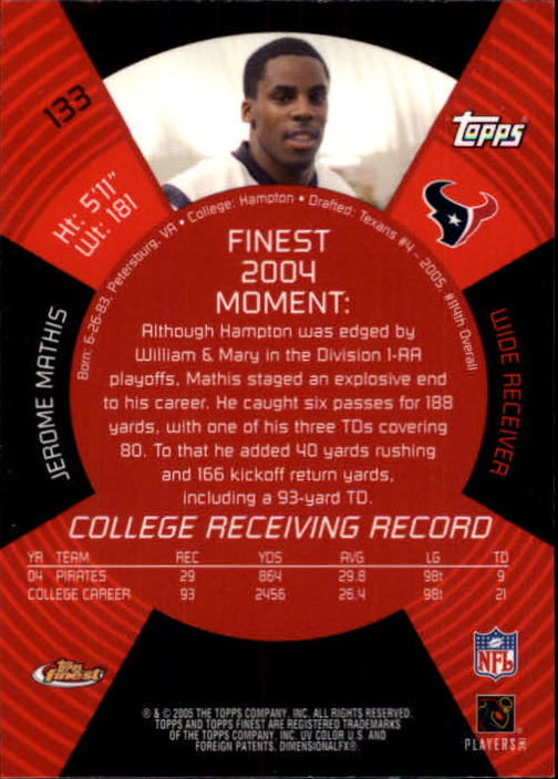 B3606- 2005 Finest Football Card #s 1-183 +Inserts -You Pick- 15+ FREE US SHIP - Picture 213 of 234