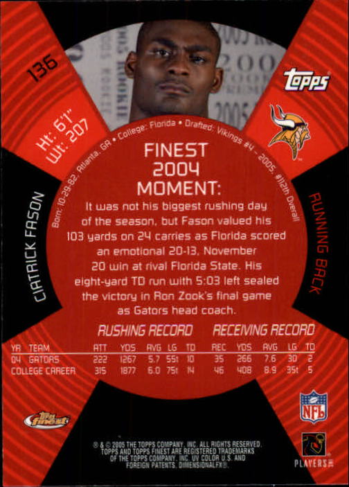 B3606- 2005 Finest Football Card #s 1-183 +Inserts -You Pick- 15+ FREE US SHIP - Picture 217 of 234