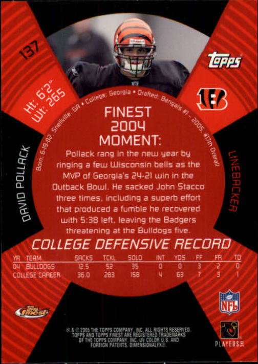 B3606- 2005 Finest Football Card #s 1-183 +Inserts -You Pick- 15+ FREE US SHIP - Picture 219 of 234