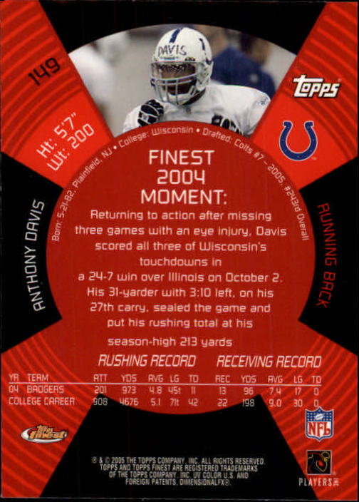 B3606- 2005 Finest Football Card #s 1-183 +Inserts -You Pick- 15+ FREE US SHIP - Picture 229 of 234