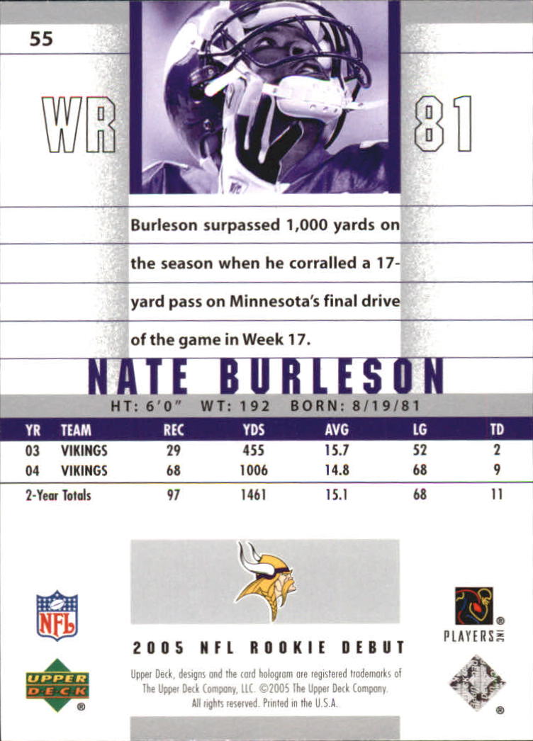 2005 Upper Deck Rookie Debut #55 Nate Burleson back image