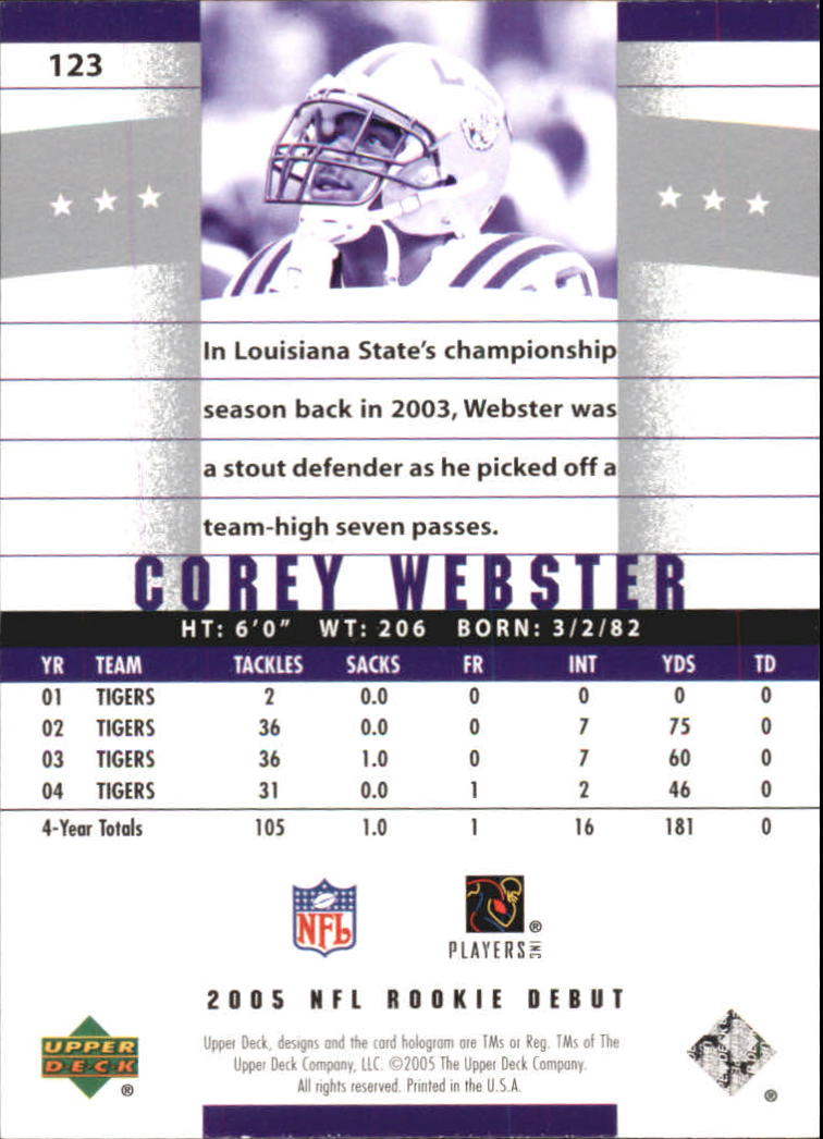 2005 Upper Deck Rookie Debut #123 Corey Webster RC back image