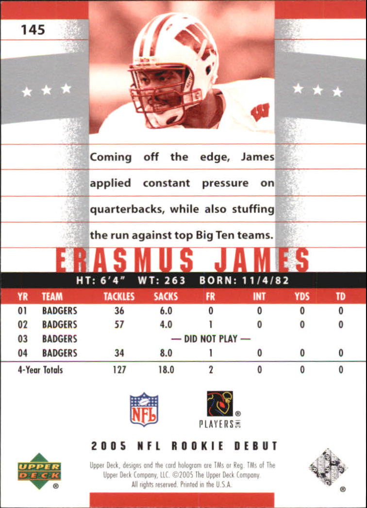 2005 Upper Deck Rookie Debut #145 Erasmus James RC back image