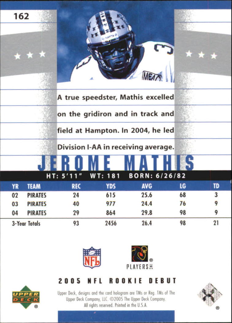 2005 Upper Deck Rookie Debut #162 Jerome Mathis RC back image