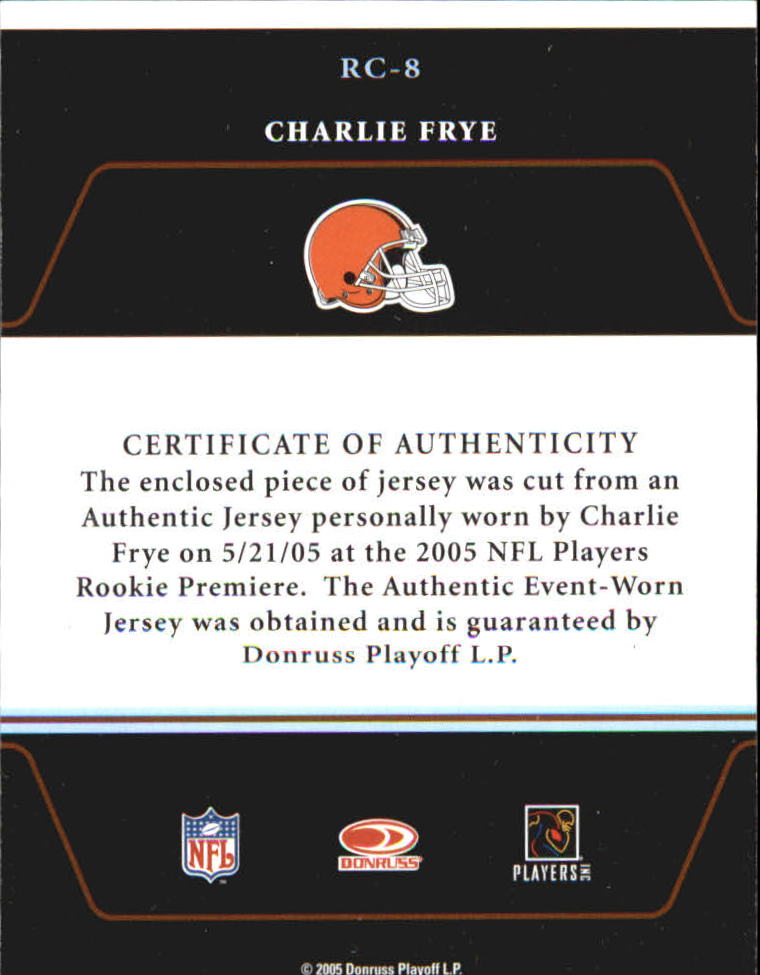 2005 Zenith Rookie Roll Call Jerseys #RC8 Charlie Frye back image