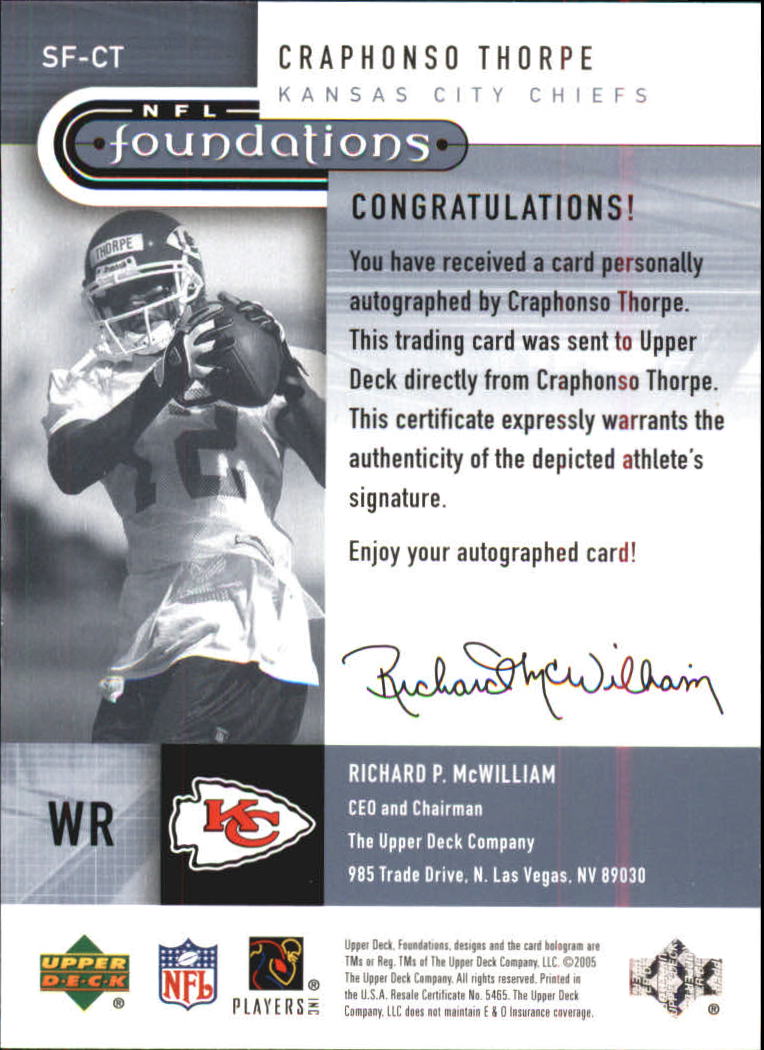 2005 Upper Deck Foundations Signature Foundations Silver #SFCT Craphonso Thorpe back image