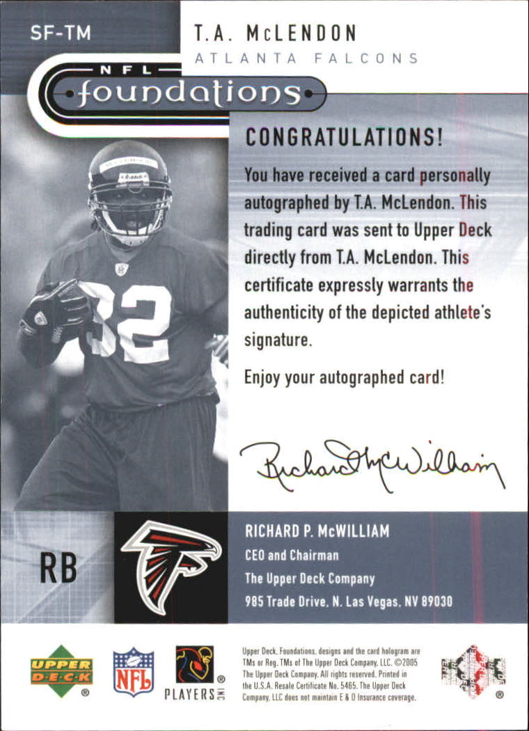 2005 Upper Deck Foundations Signature Foundations Silver #SFTM T.A. McLendon back image
