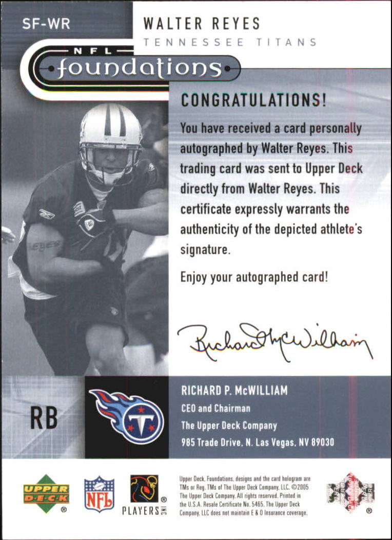 2005 Upper Deck Foundations Signature Foundations Silver #SFWR Walter Reyes back image