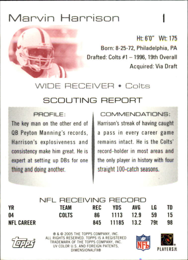 2005 Topps Draft Picks and Prospects Chrome #1 Marvin Harrison