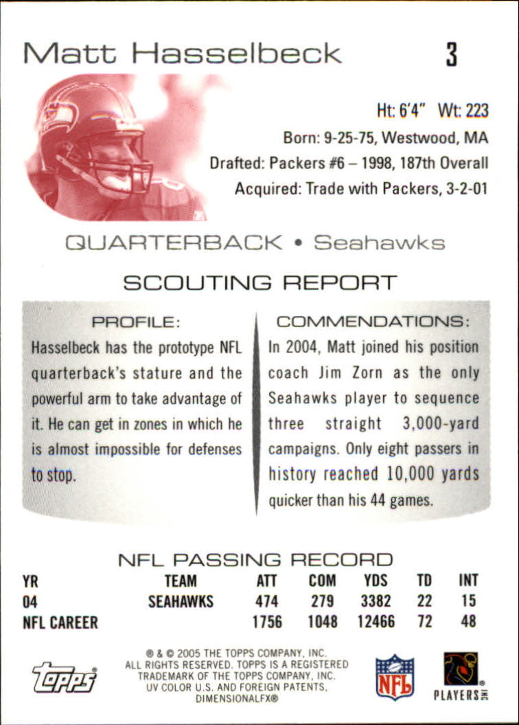 2005 Topps Draft Picks and Prospects Chrome #3 Matt Hasselbeck back image