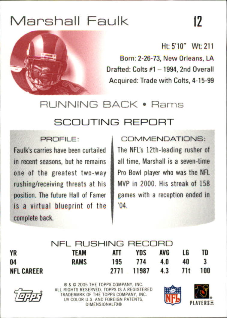 2005 Topps Draft Picks and Prospects Chrome #12 Marshall Faulk back image