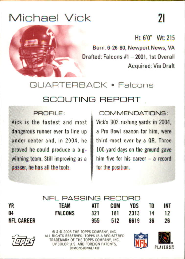 2005 Topps Draft Picks and Prospects Chrome #21 Michael Vick back image