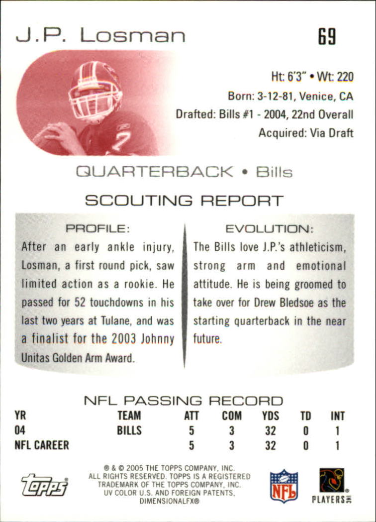 2005 Topps Draft Picks and Prospects Chrome #69 J.P. Losman back image