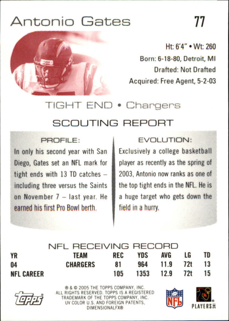 2005 Topps Draft Picks and Prospects Chrome #77 Antonio Gates back image