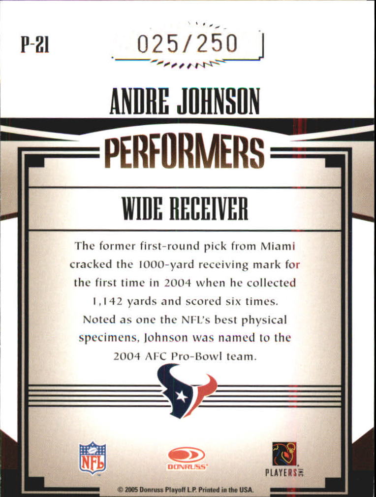 2005 Donruss Gridiron Gear Performers Silver Holofoil #21 Andre Johnson back image