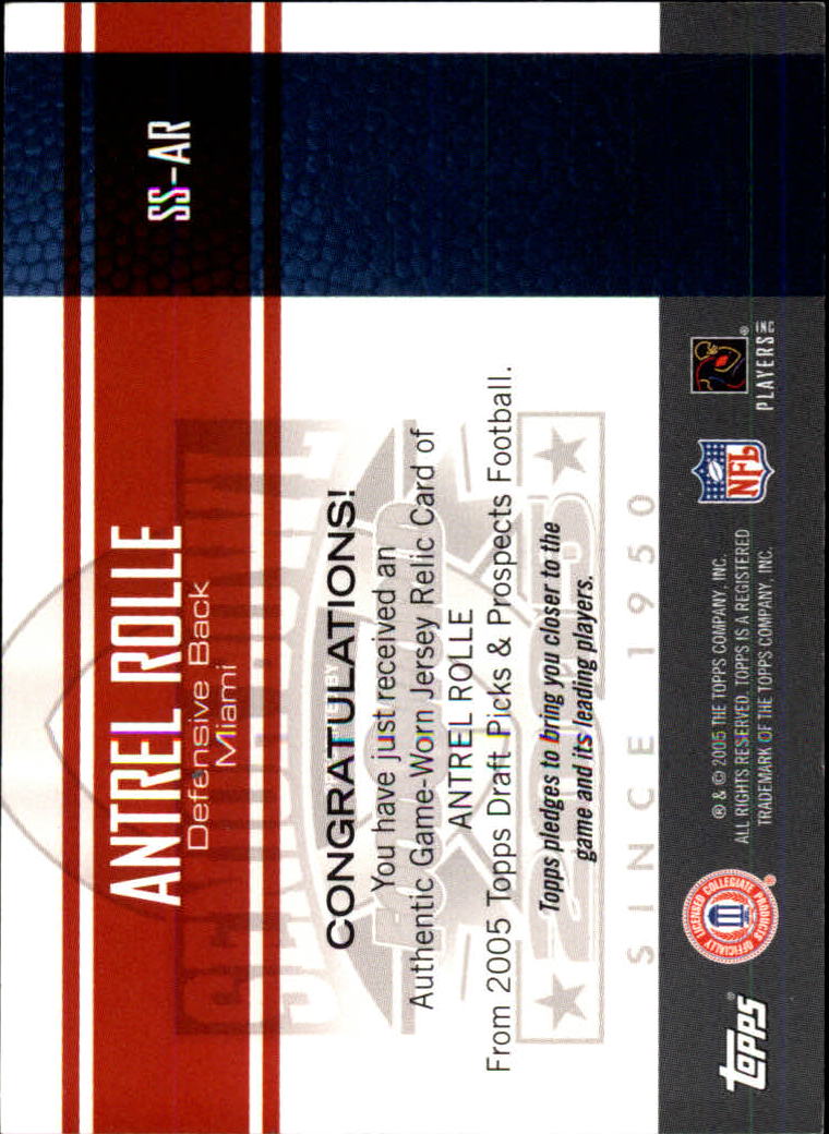 2005 Topps Draft Picks and Prospects Senior Standout Jersey #SSAR Antrel Rolle SB A back image