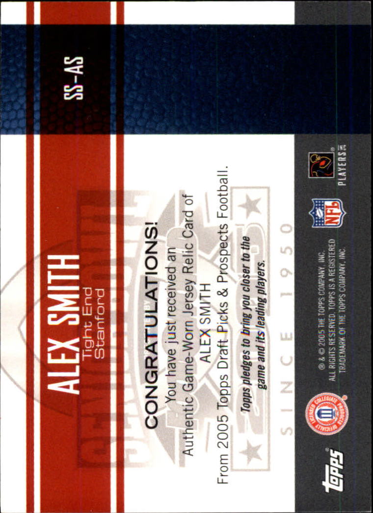 2005 Topps Draft Picks and Prospects Senior Standout Jersey #SSAS Alex Smith TE F back image