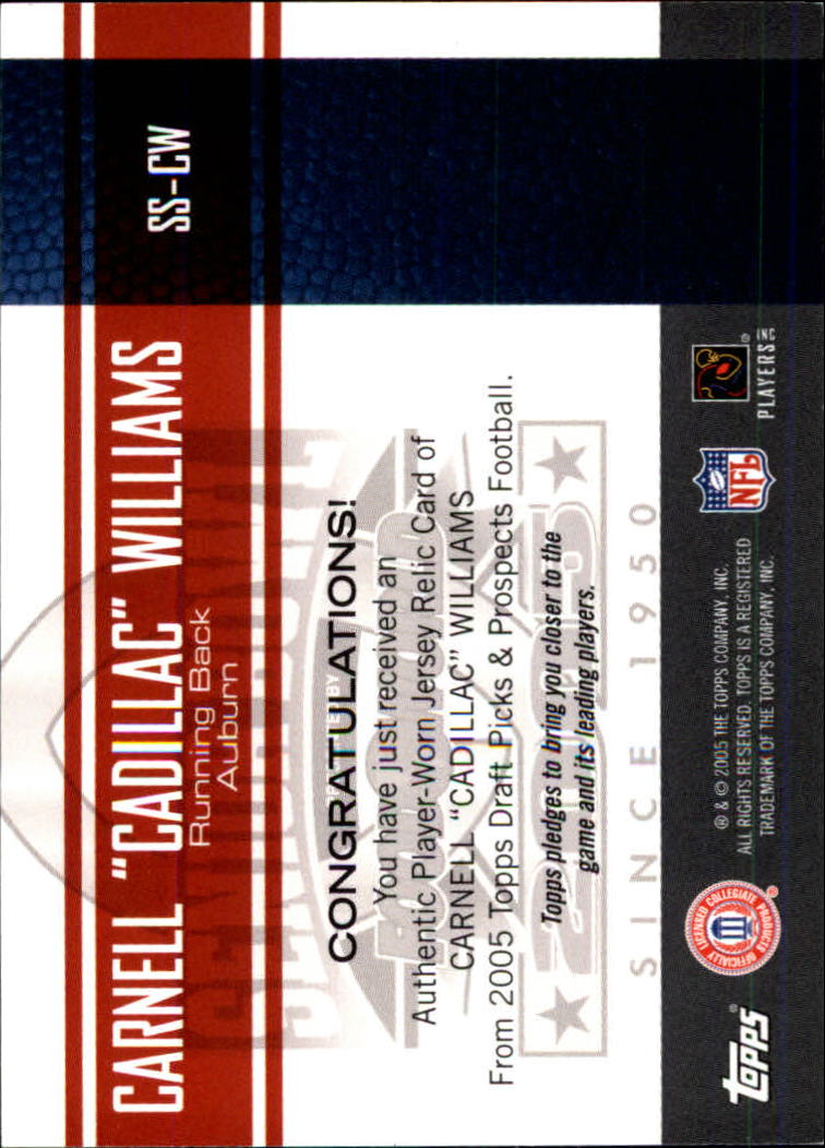 2005 Topps Draft Picks and Prospects Senior Standout Jersey #SSCW Cadillac Williams Aub J back image