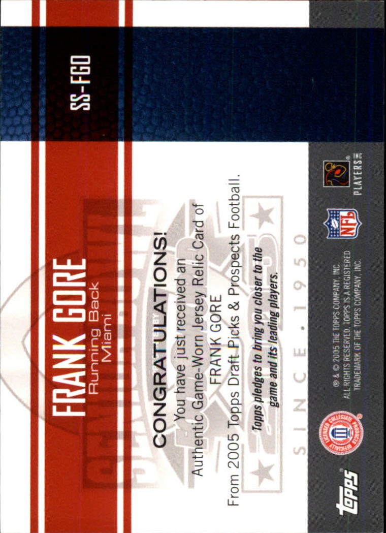 2005 Topps Draft Picks and Prospects Senior Standout Jersey #SSFGO Frank Gore M back image