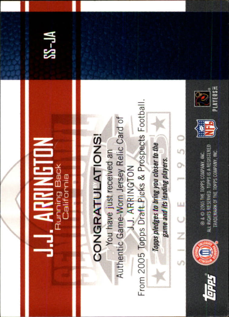 2005 Topps Draft Picks and Prospects Senior Standout Jersey #SSJA J.J. Arrington D back image