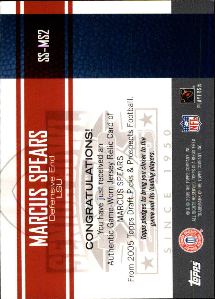 2005 Topps Draft Picks and Prospects Senior Standout Jersey #SSMS2 Marcus Spears SB B back image