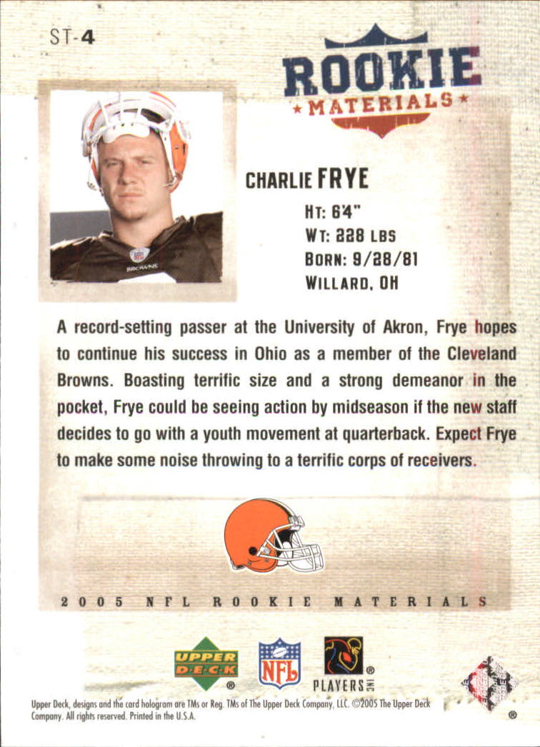 2005 Rookie Materials (Upper Deck) Football "Insert" Cards - Picture 10 of 26