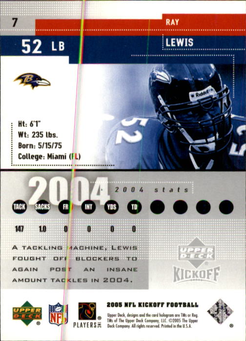 2005 Upper Deck Kickoff #7 Ray Lewis back image