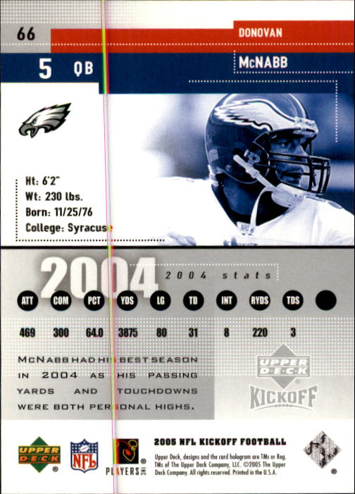 2005 Kickoff (Upper Deck) Football "Main Set" Cards - Picture 41 of 77