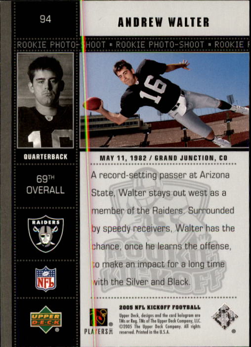 2005 Upper Deck Kickoff #94 Andrew Walter RC back image