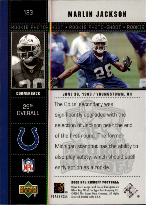 2005 Kickoff (Upper Deck) Football "Main Set" Cards - Picture 71 of 77