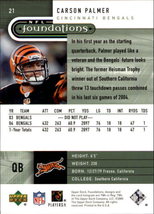 A0033- 2005 Upper Deck Foundations Football Cards -You Pick- 15+ FREE US SHIP